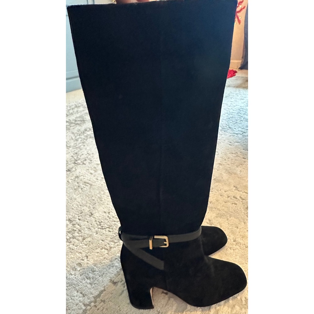 J.McLaughlin Gaia Suede Tall Boots Black Block Heel Side Zip‎ Buckle Detail 6 - Picture 10 of 10